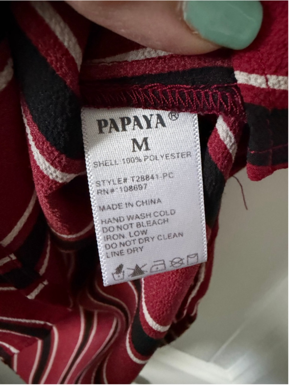 Papaya Blouse M Maroon Black Striped Short Sleeve - Picture 6 of 7